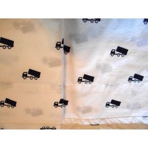 Pottery Barn Kids White Dump Trucks Navy BLue Twin Flat Sheet Top Cotton Excelle